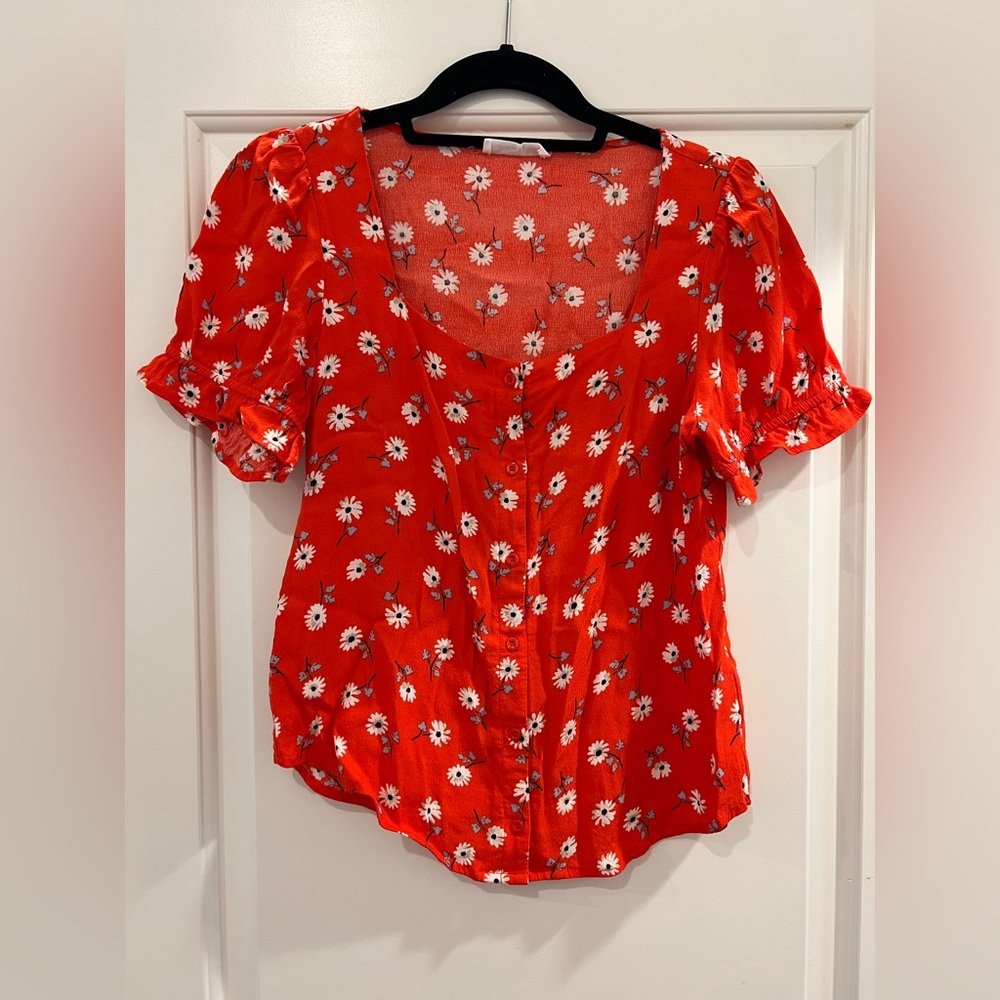 Elodie Red Puff Sleeve Floral Blouse